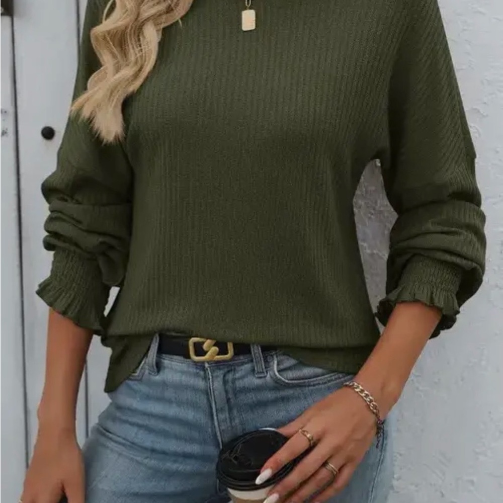 Super Soft Olive Green Ribbed Knit Top NWT